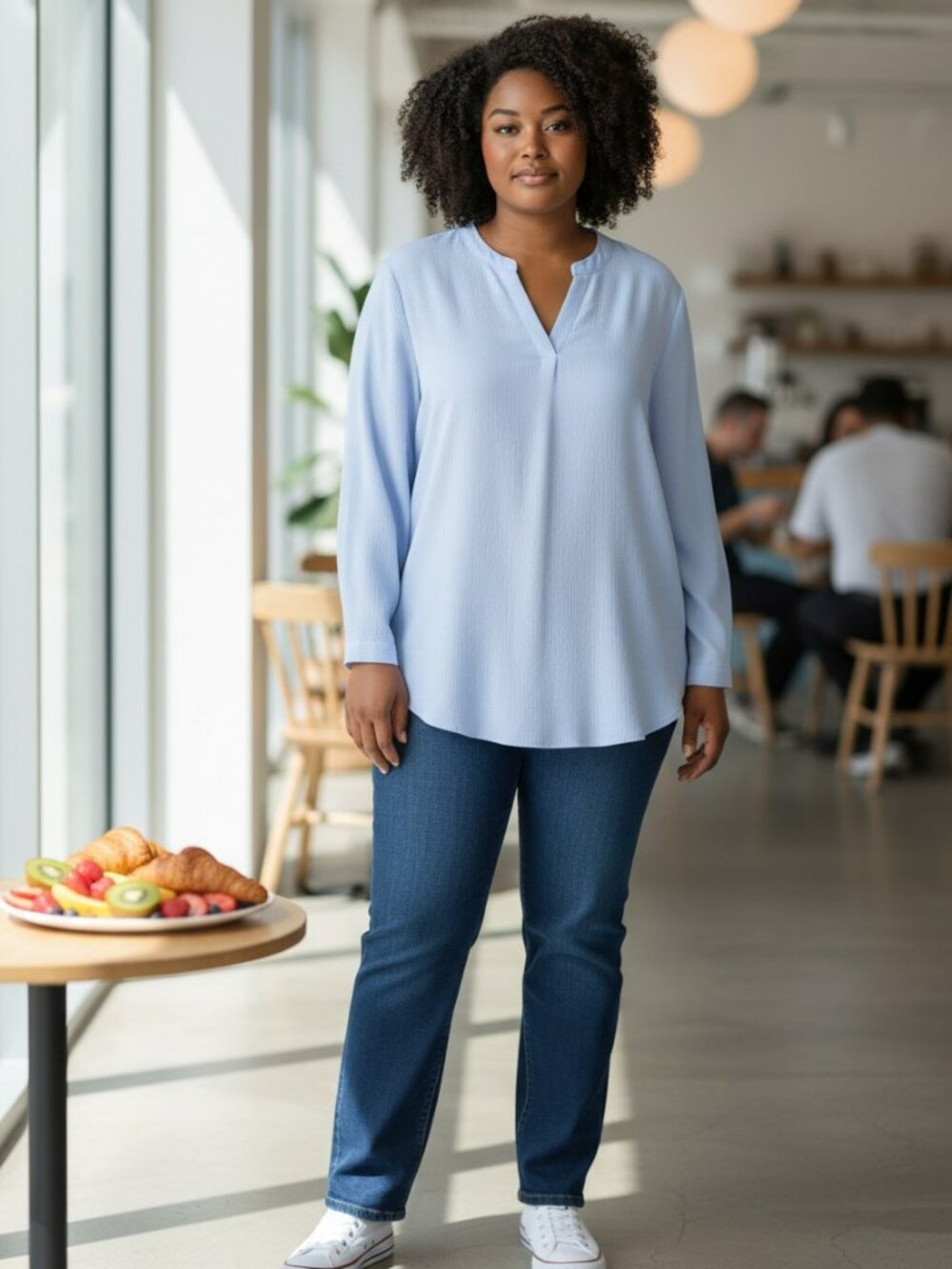 Long Sleeve‎ Pastel Blue Tunic Top in Size 2X - NWOT